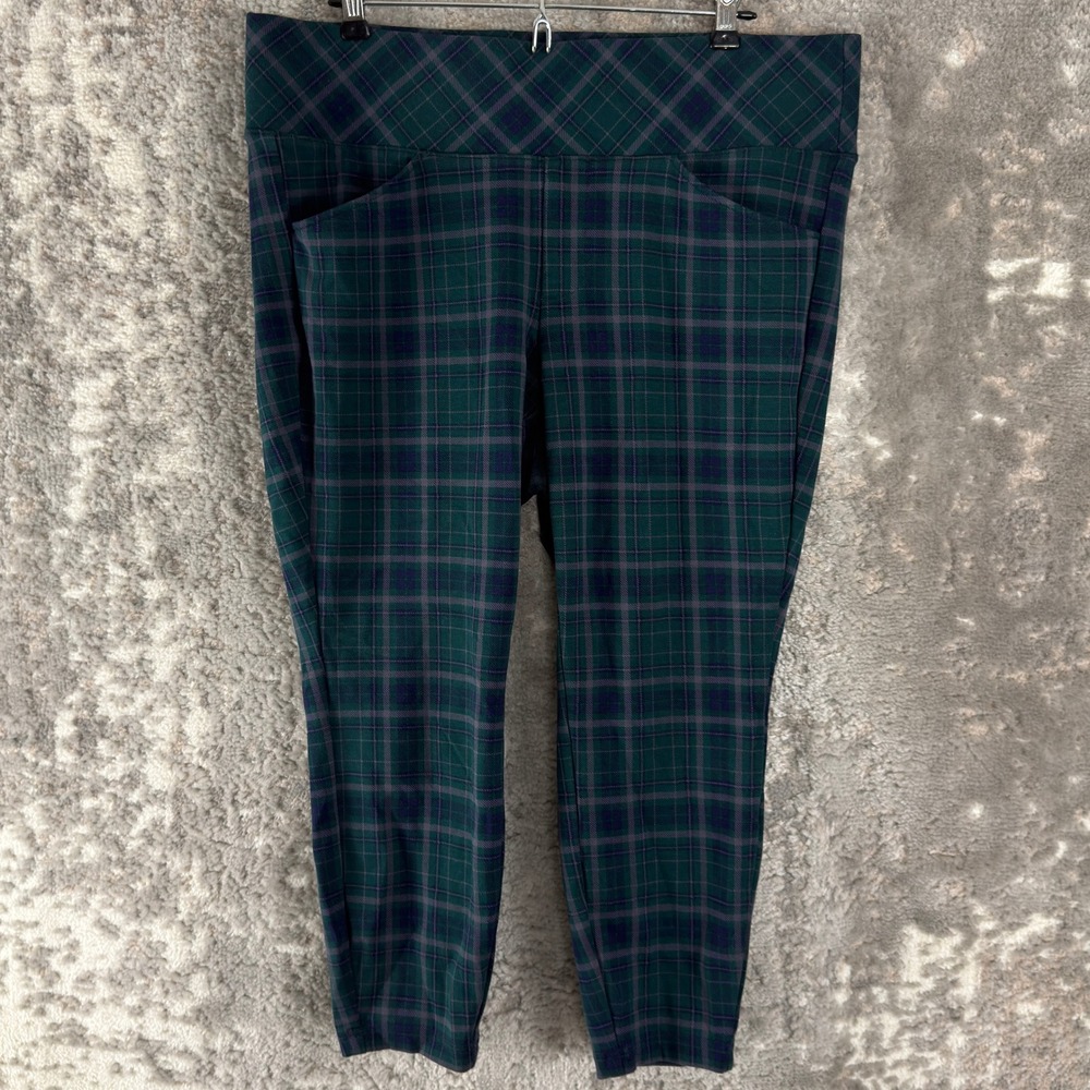 Torrid Plus Size 1S Plaid Pull-On Pocket Pixie Ankle Career‎ Pants Green Womens